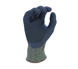 18G Hi-Vis Yellow HDPE, Black Micro-Foam Nitrile Palm coated, Reinforced Thumb Crotch, ANSI Cut A4