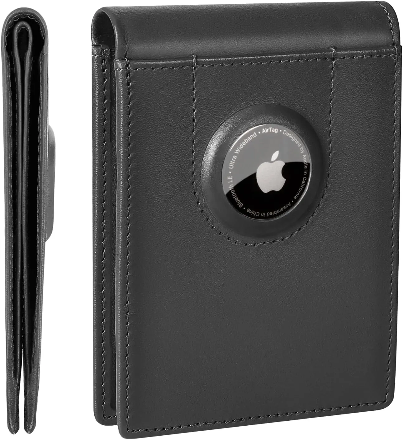 ALLIVE Airtag wallet for men - Genuine Leather Mens Wallet RFID Blocking Slim Billfold with Built-in AirTag Holder, 8 Card Slots, Minimalist Front Pocket Wallet with Gift Box (Classic Black)