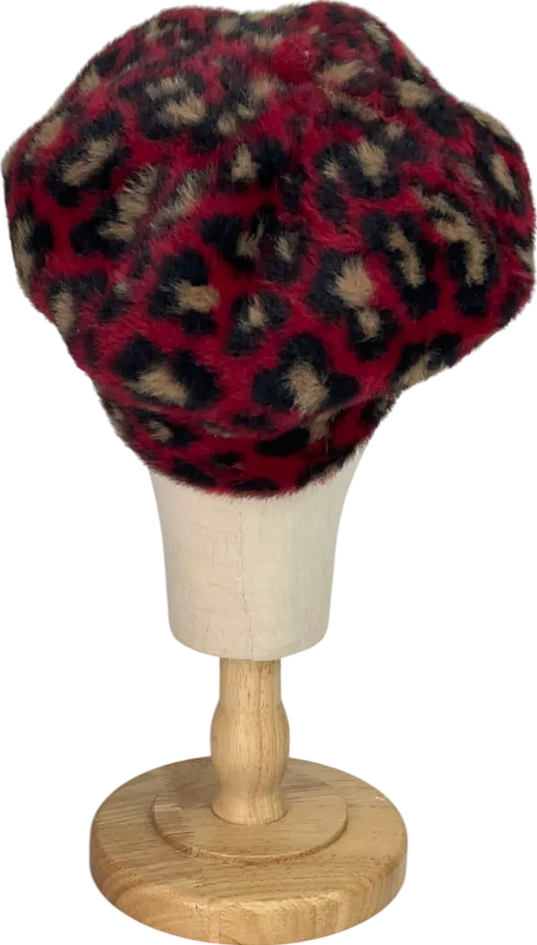 Amelia jane london Red Leopard Print Beret Hat One Size
