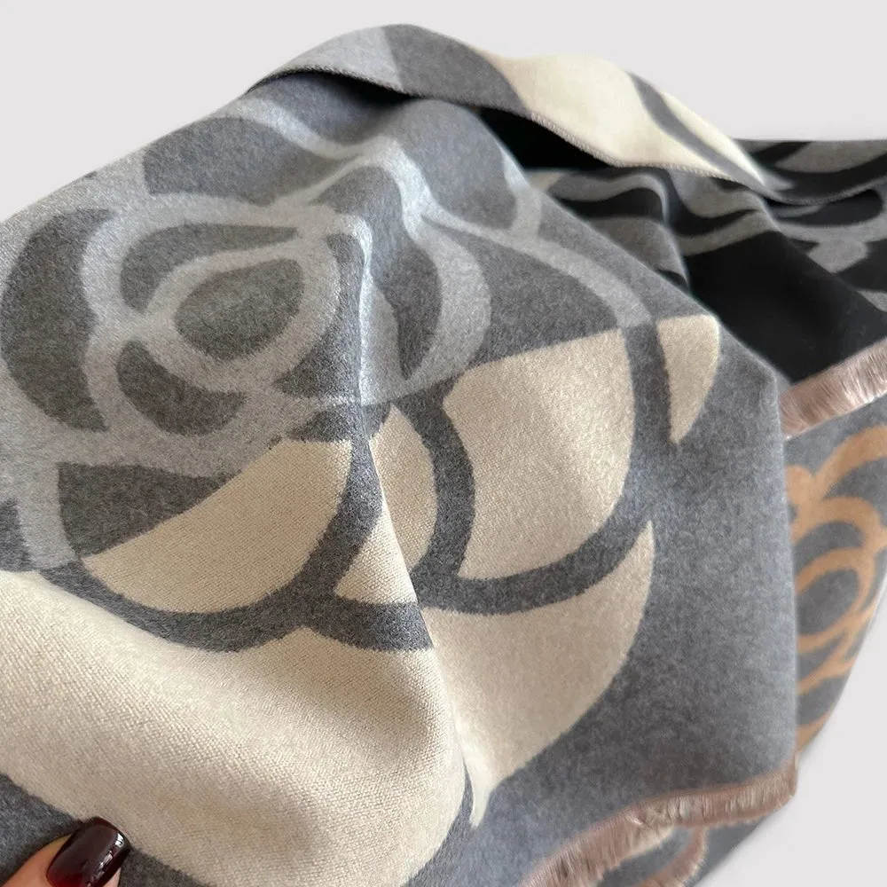Ancien | Women's Floral Double-sided Cashmere Pashmina Scarf