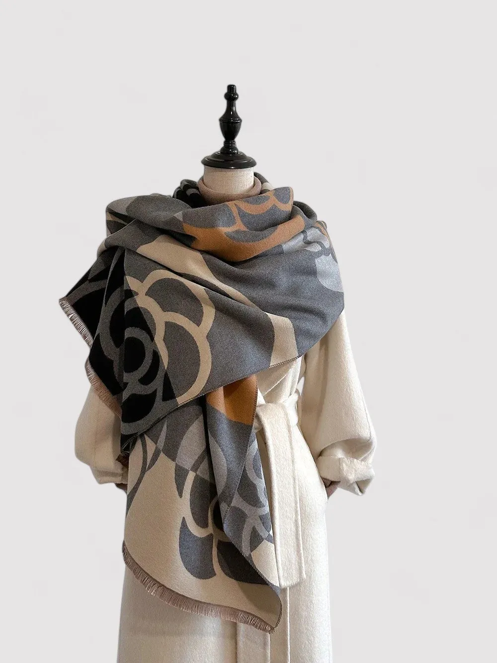 Ancien | Women's Floral Double-sided Cashmere Pashmina Scarf
