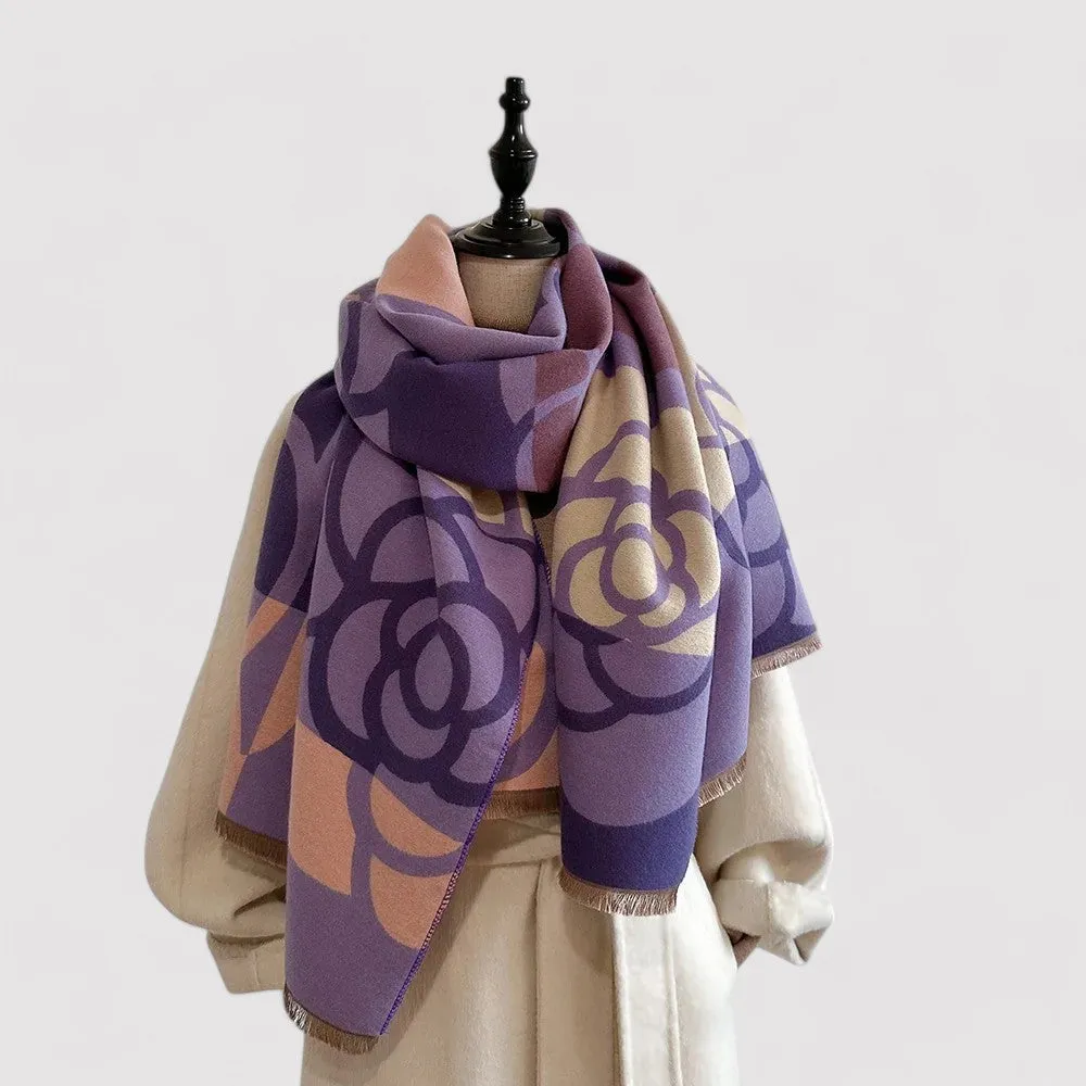 Ancien | Women's Floral Double-sided Cashmere Pashmina Scarf