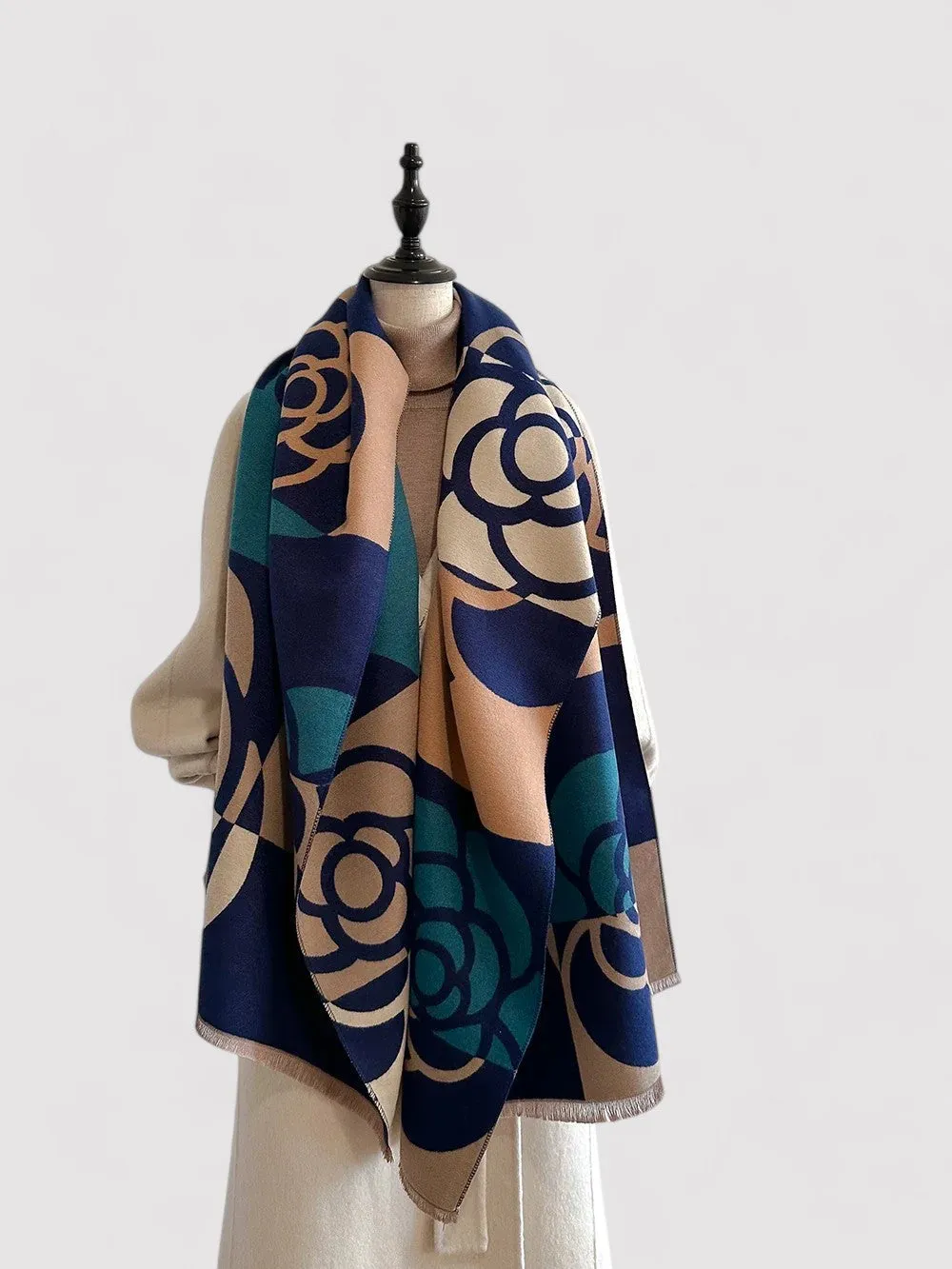 Ancien | Women's Floral Double-sided Cashmere Pashmina Scarf