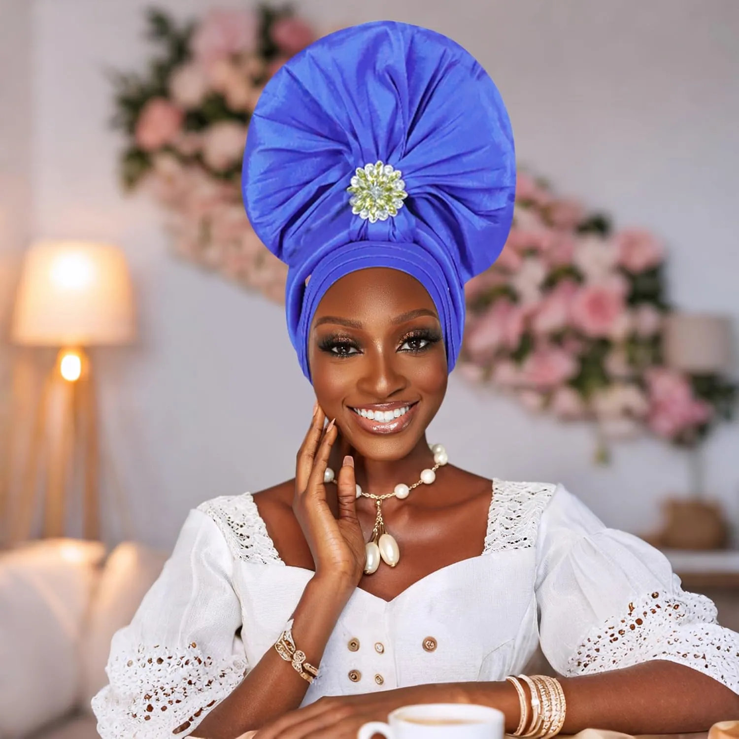 Auto Gele African Head Tie of Nigeria ASO Oke Headwraps Hat Turban Wedding Party Handmade Elegant Hair Wear Cap for Women