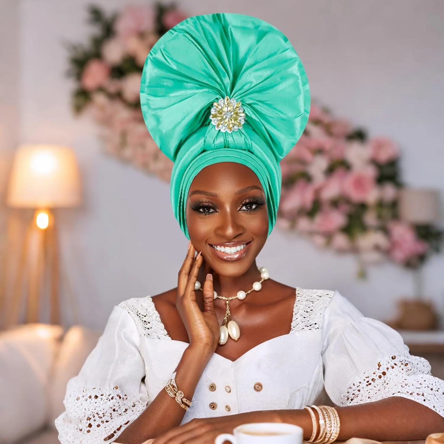 Auto Gele African Head Tie of Nigeria ASO Oke Headwraps Hat Turban Wedding Party Handmade Elegant Hair Wear Cap for Women