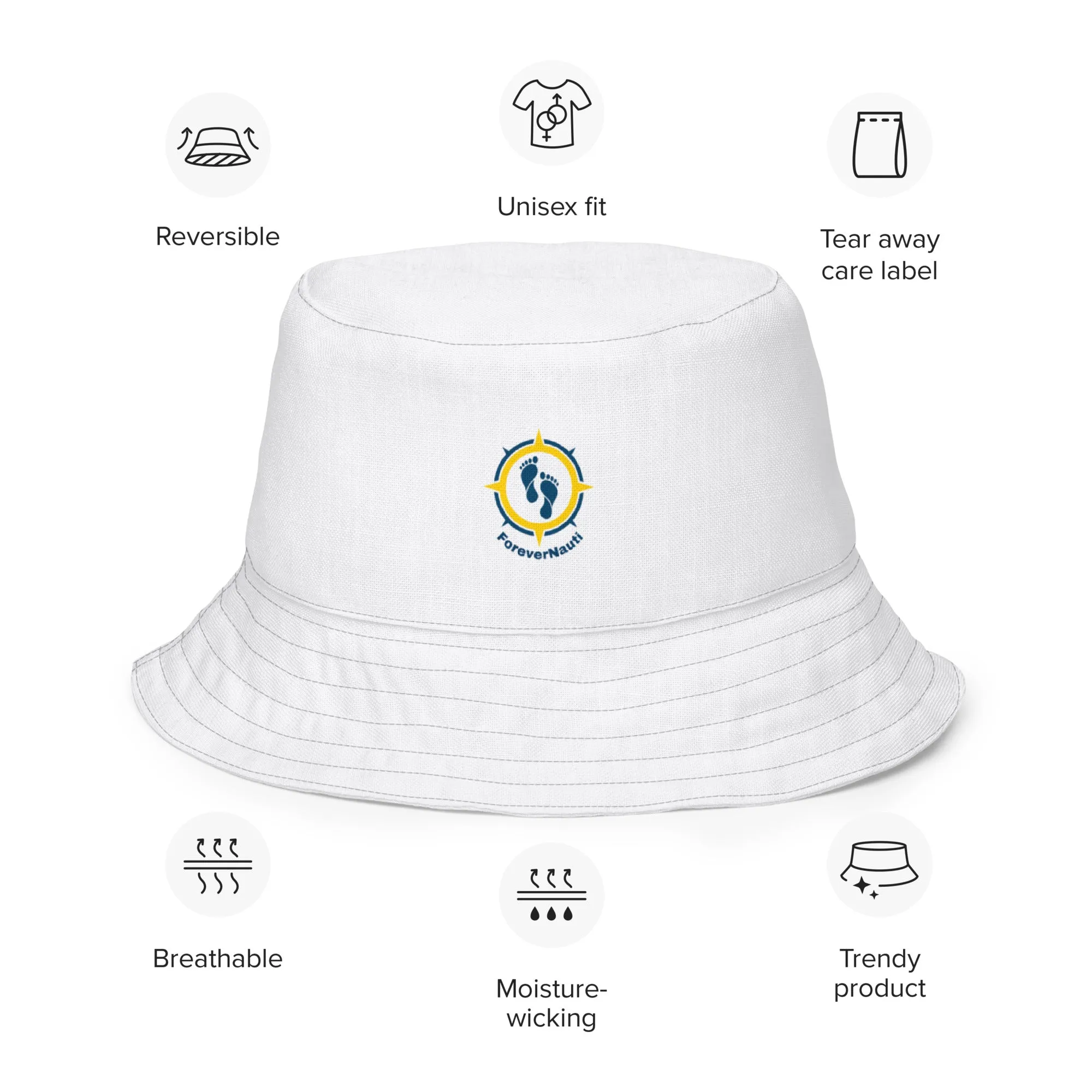 Black and White Reversible bucket hat, Forever Nauti summer bucket boating hat