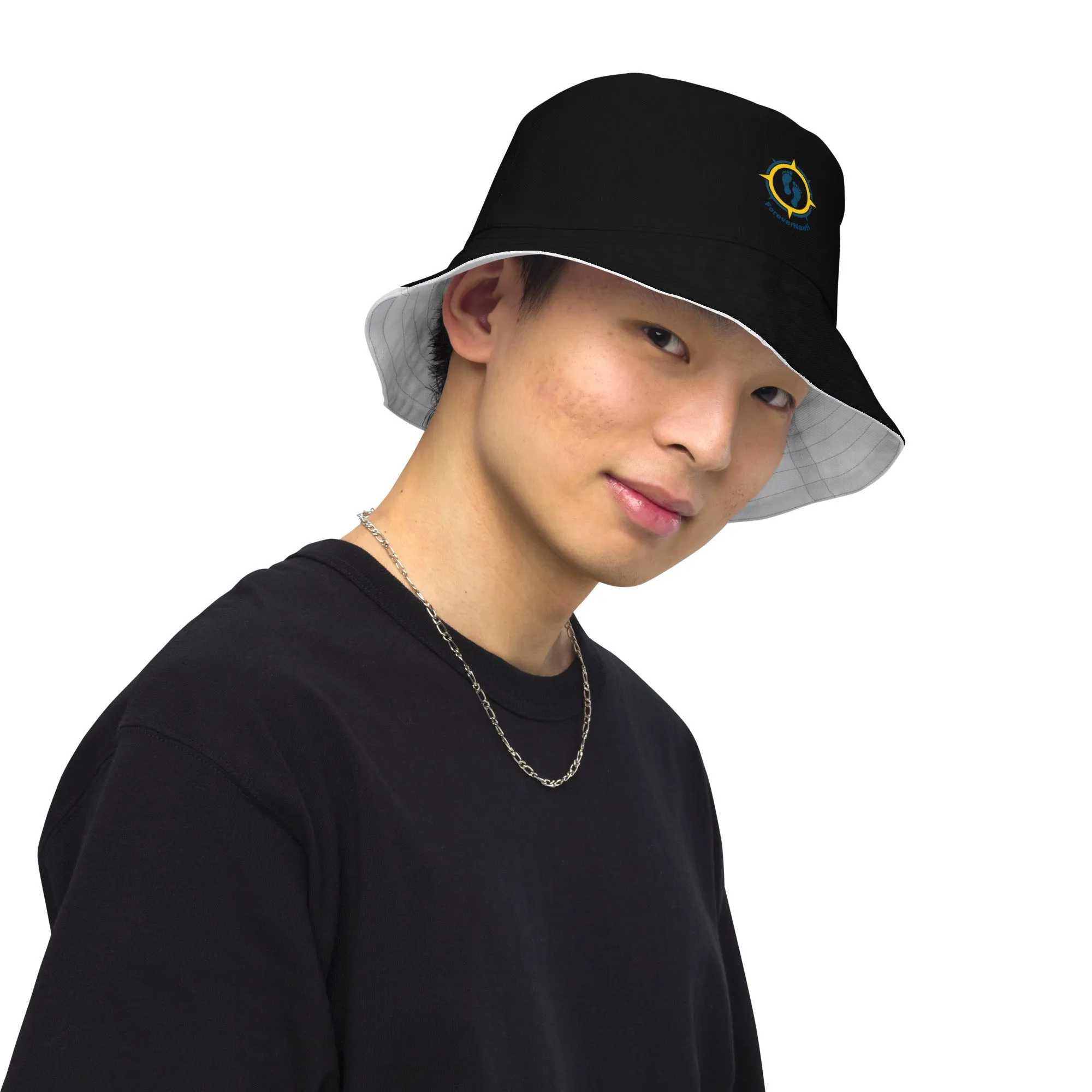 Black and White Reversible bucket hat, Forever Nauti summer bucket boating hat