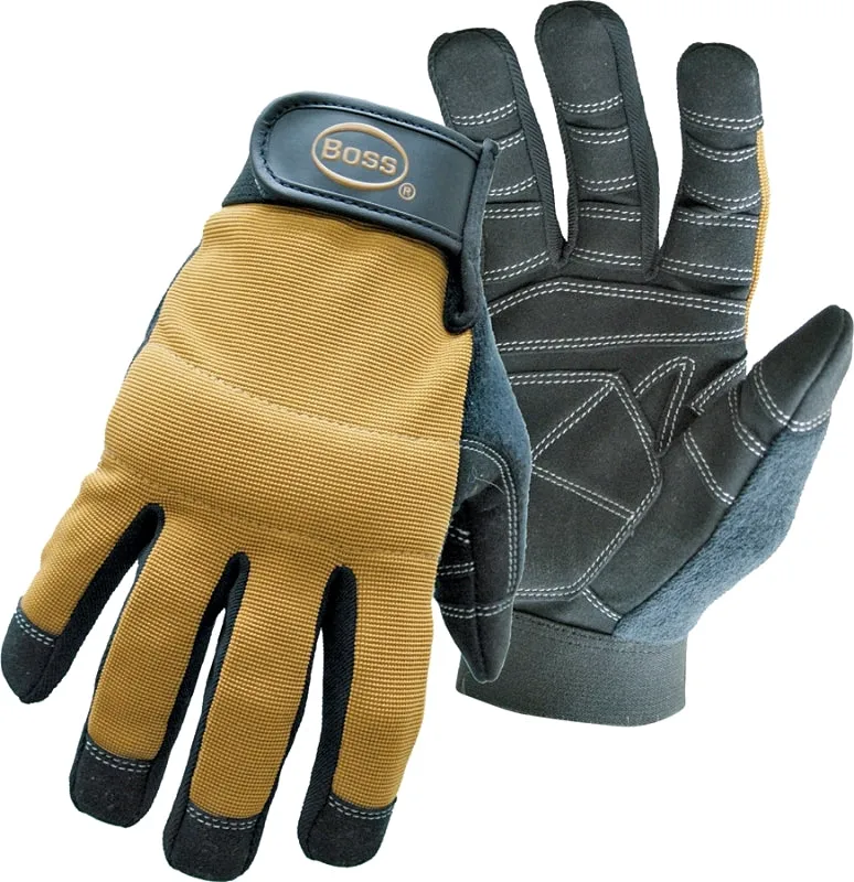 Boss 5206L Utility Mechanic Gloves, L, Sweat Wipe Thumb, Hook-and-Loop Cuff, Poly/Spandex/Synthetic Leather :PR: QUANTITY: 1
