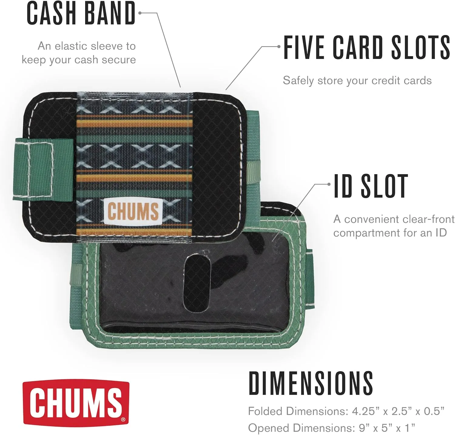 Chums Bandit Bi-Fold Wallet  Slim RFID Wallet for Men & Women, Reversible Card, ID & Money Holder (Black/Grey Abstract)