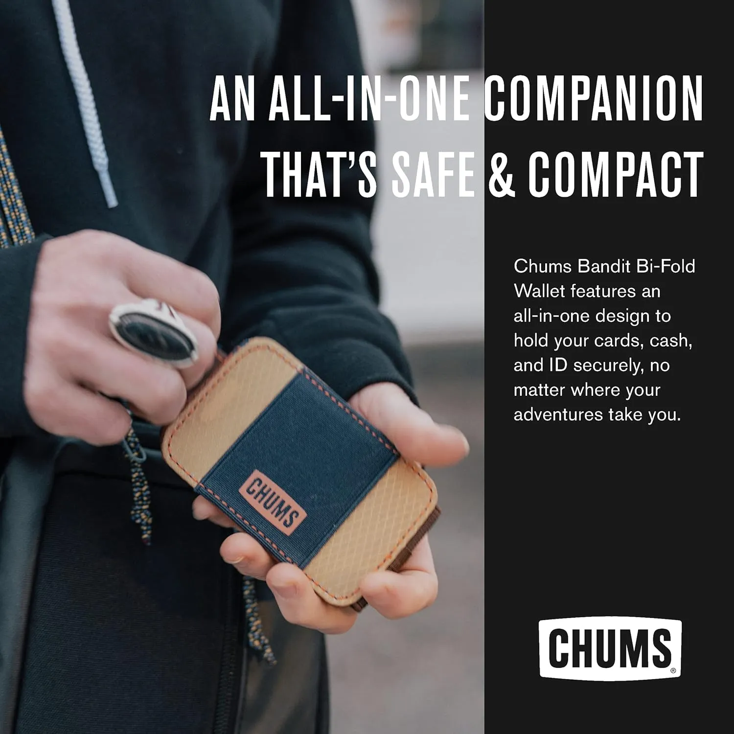 Chums Bandit Bi-Fold Wallet  Slim RFID Wallet for Men & Women, Reversible Card, ID & Money Holder (Black/Grey Abstract)
