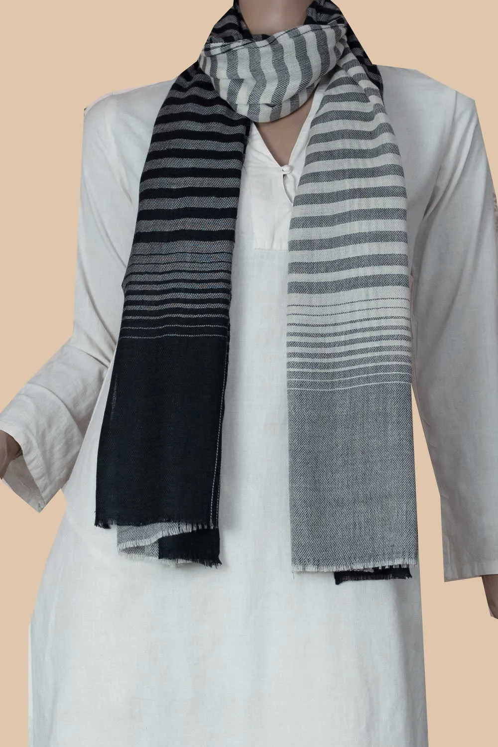 Cream with Grey Kashmir Woolen Stole