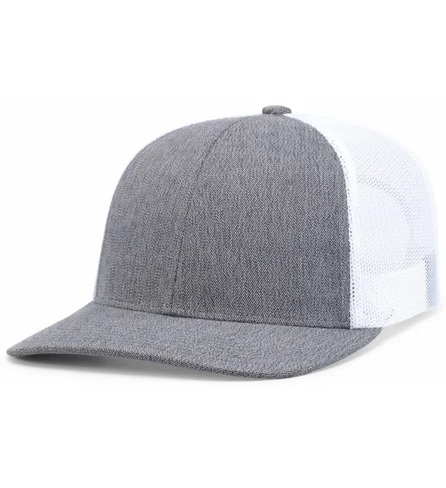 Custom Embroidered Pacific Headwear 210C Melange Heather Low-Profile Trucker Hat - 3D Embroidery