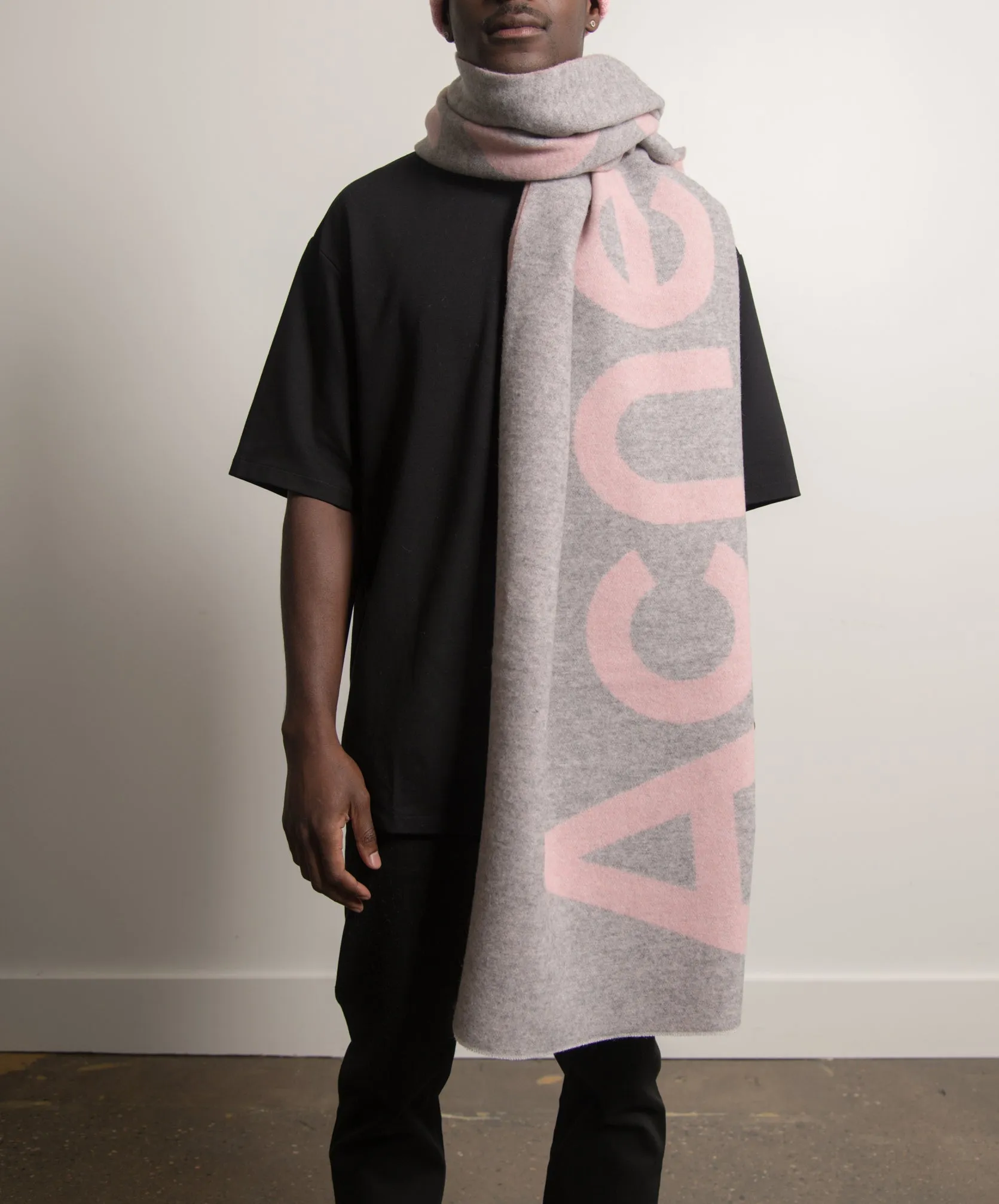Double-Faced Wool Scarf Pink/Grey SCAR000114