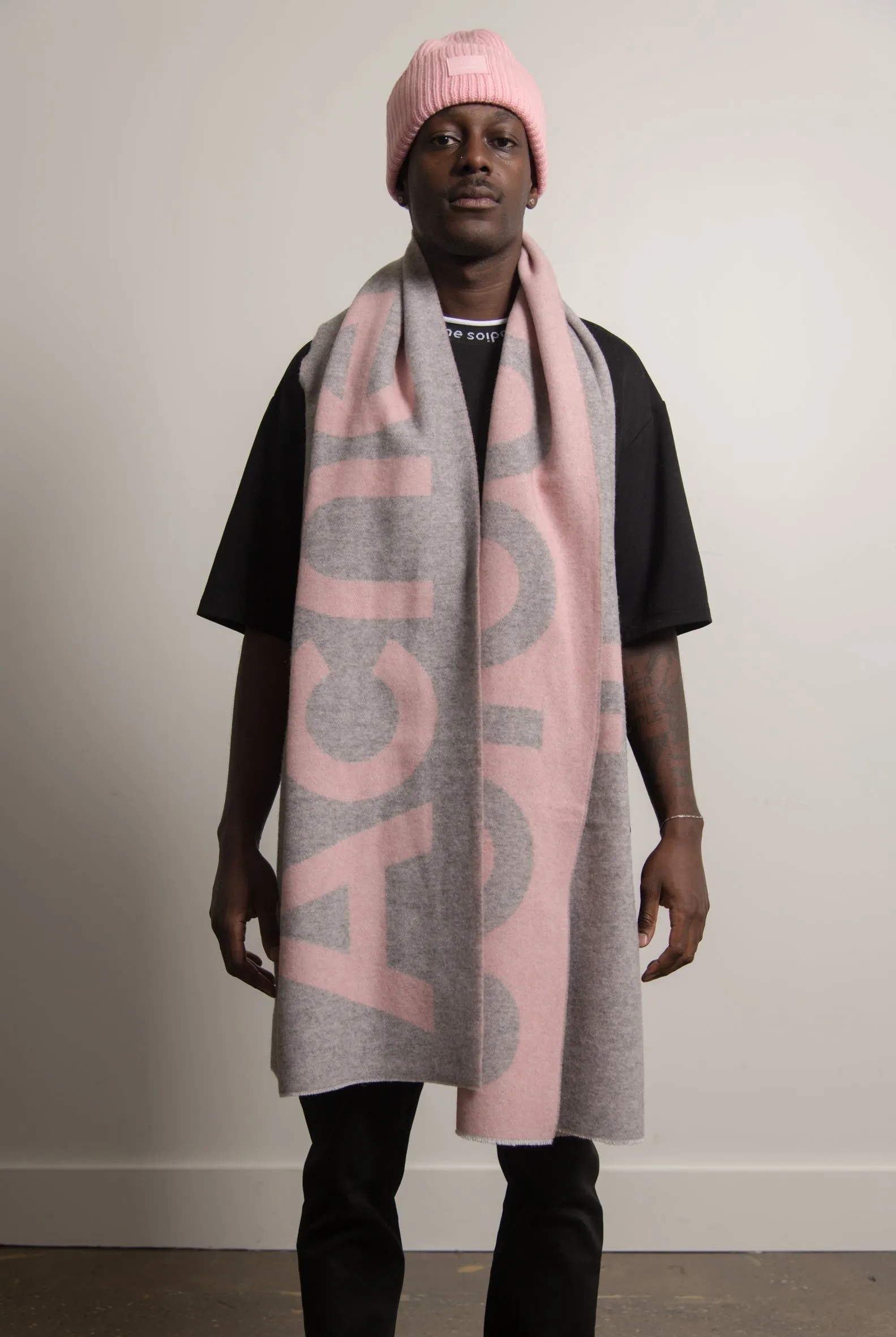 Double-Faced Wool Scarf Pink/Grey SCAR000114