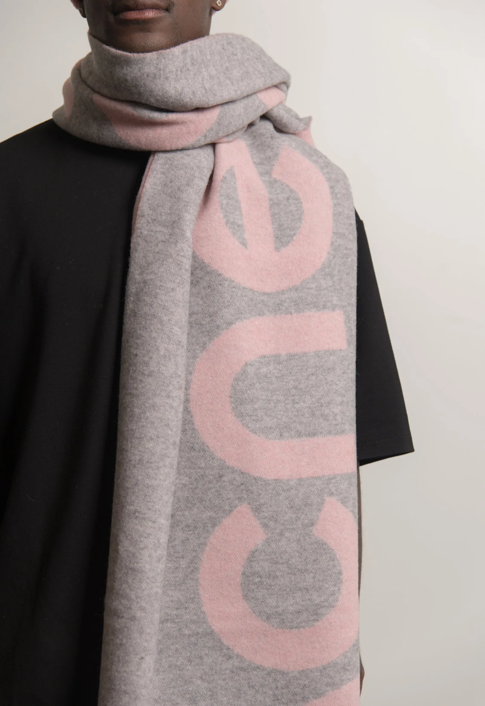 Double-Faced Wool Scarf Pink/Grey SCAR000114