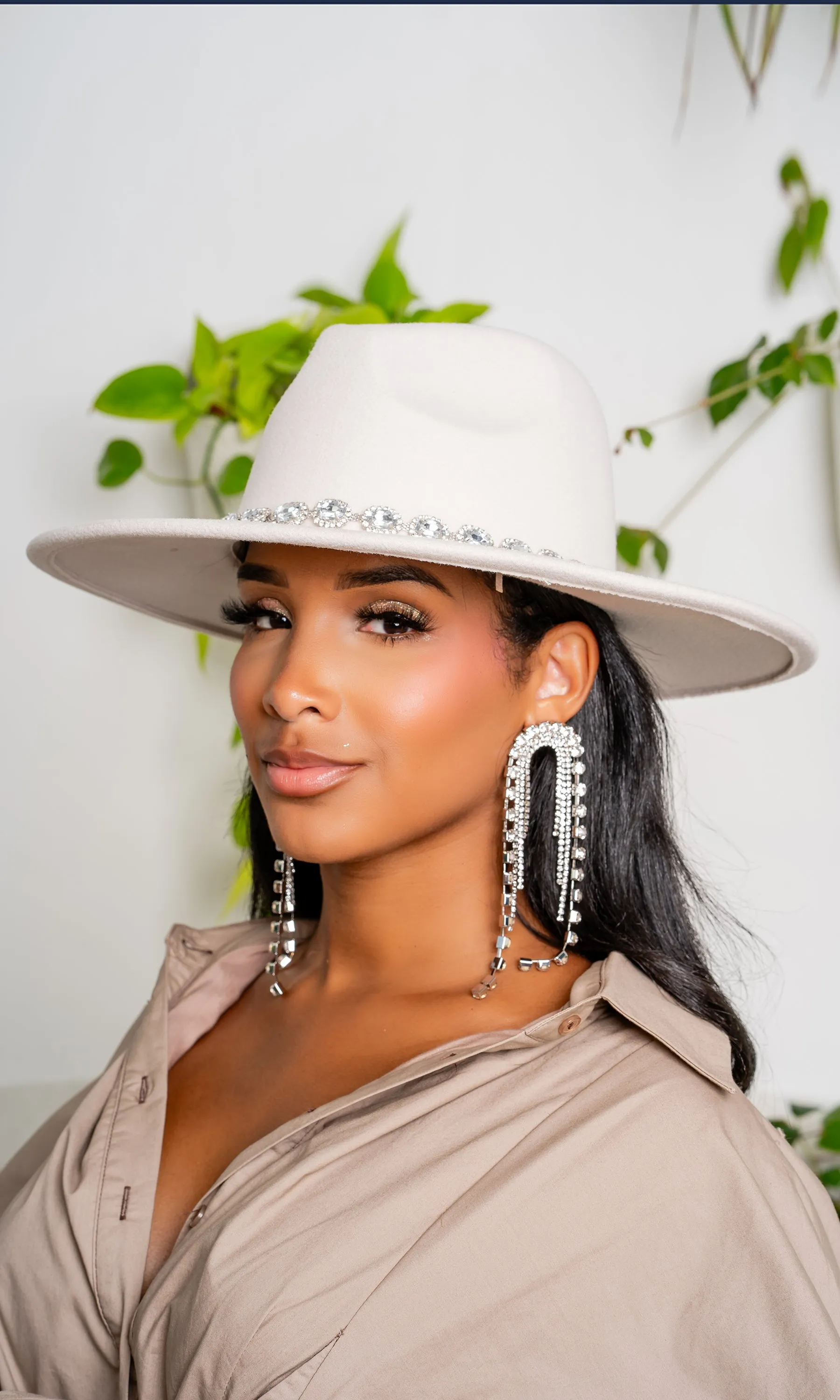 Embellished Band Fedora - Beige