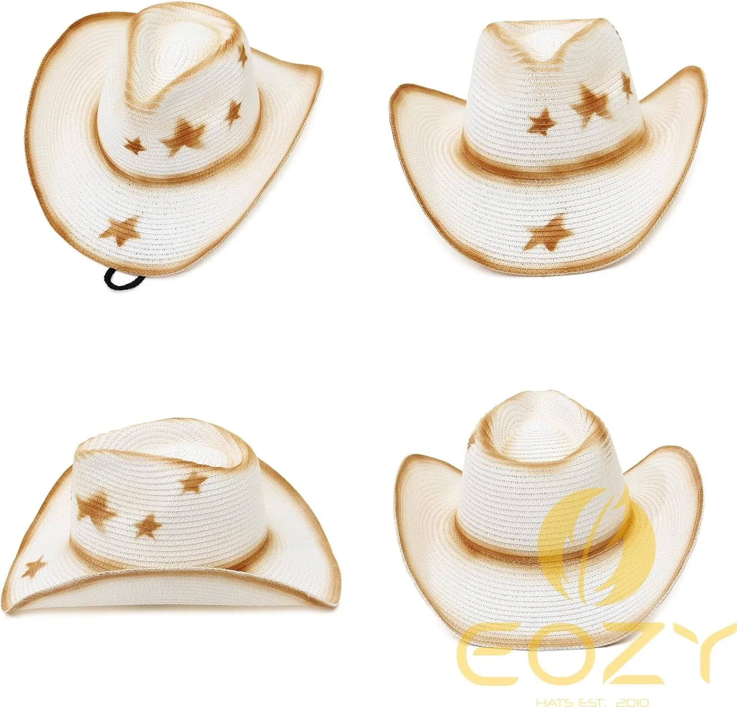 EOZY Western Cowboy Hat with String for Women Men Foldable Summer Sun Protection Straw Beach Hats with Wide Brim