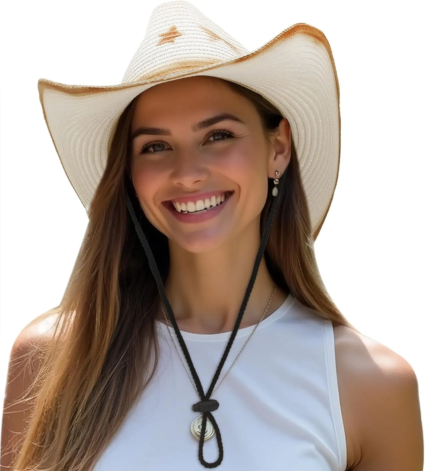 EOZY Western Cowboy Hat with String for Women Men Foldable Summer Sun Protection Straw Beach Hats with Wide Brim