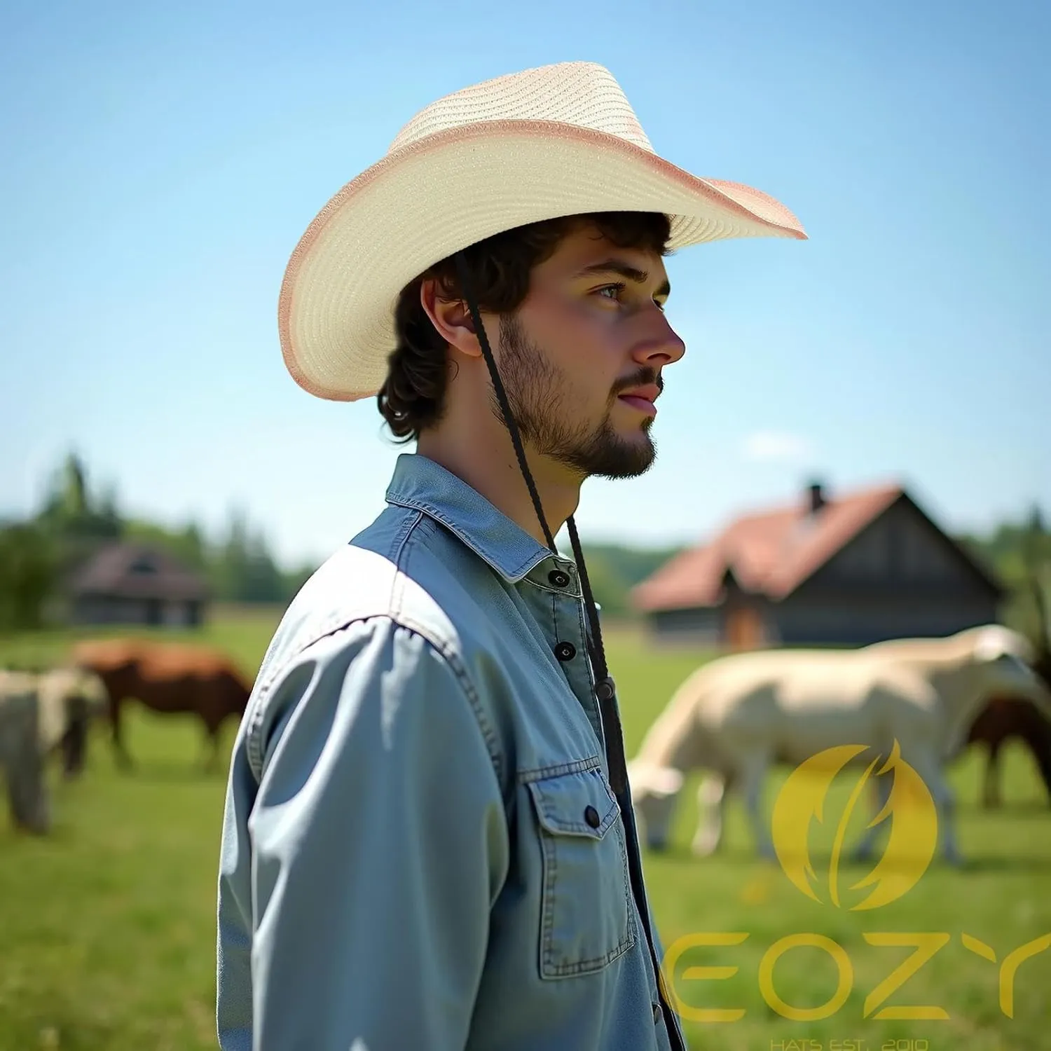 EOZY Western Cowboy Hat with String for Women Men Foldable Summer Sun Protection Straw Beach Hats with Wide Brim