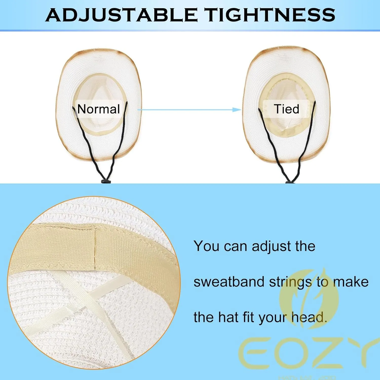 EOZY Western Cowboy Hat with String for Women Men Foldable Summer Sun Protection Straw Beach Hats with Wide Brim