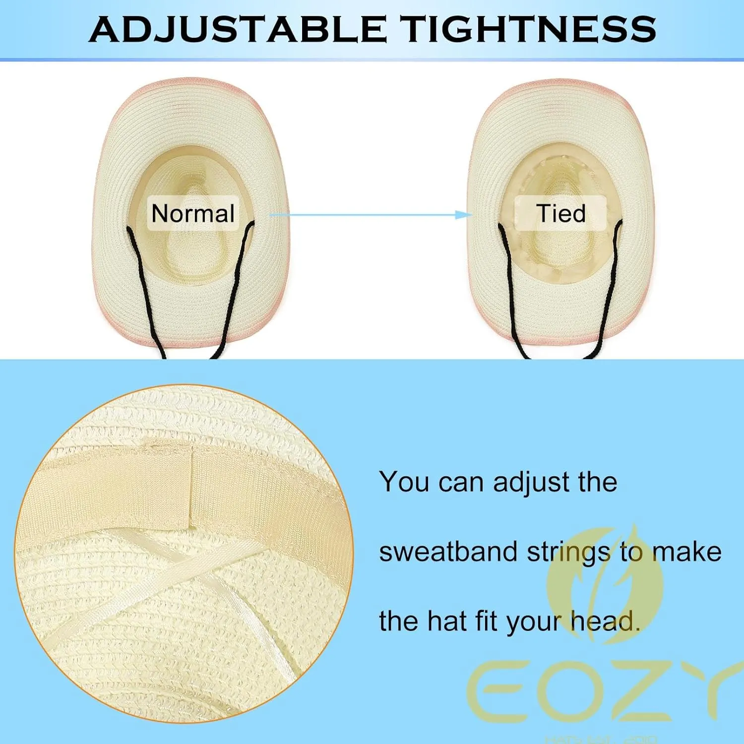 EOZY Western Cowboy Hat with String for Women Men Foldable Summer Sun Protection Straw Beach Hats with Wide Brim