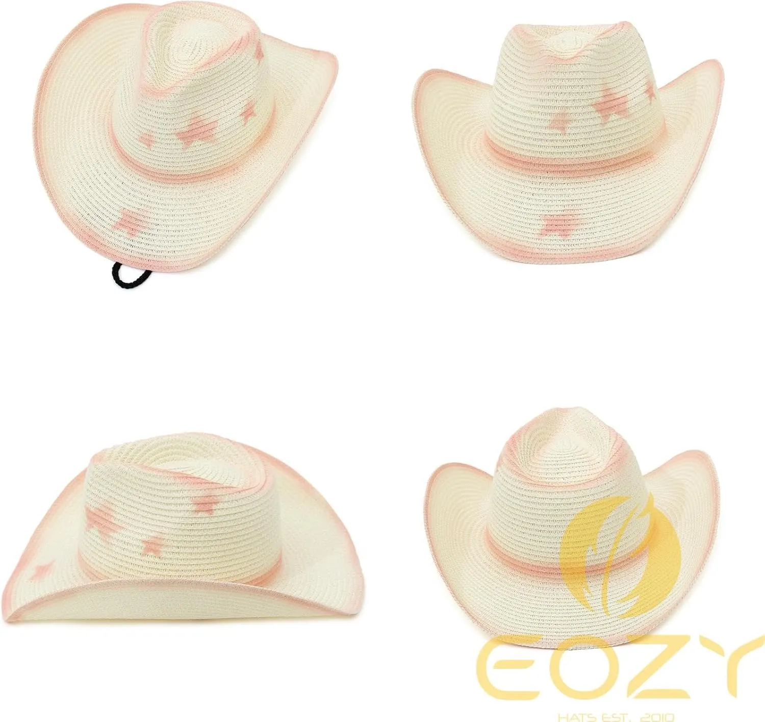 EOZY Western Cowboy Hat with String for Women Men Foldable Summer Sun Protection Straw Beach Hats with Wide Brim