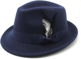 Fedora Hat for Men, Classic Short Brim Adjustable Panama Hat with Feather Winter Felt Jazz Cap