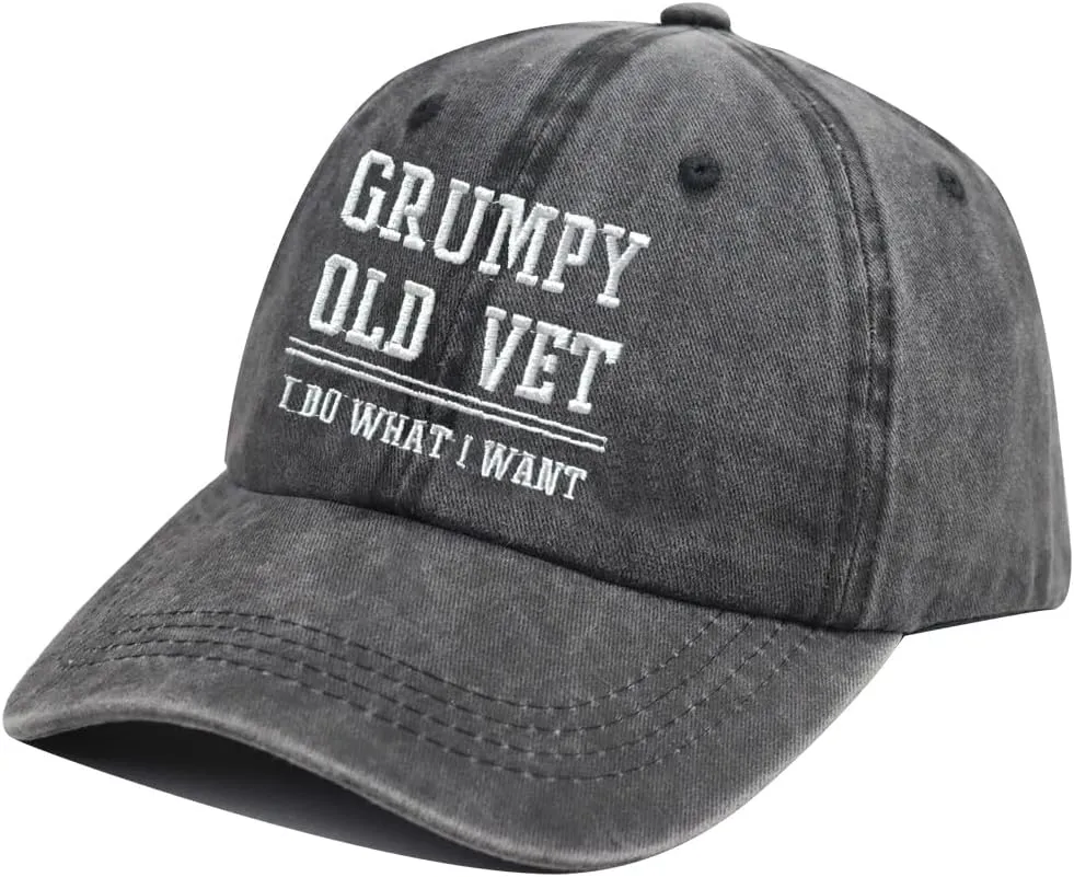 Grumpy Old Vet I Do What I Want Hats for Men Women, Funny Adjustable Cotton Embroiered Baseball Cap
