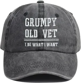 Grumpy Old Vet I Do What I Want Hats for Men Women, Funny Adjustable Cotton Embroiered Baseball Cap