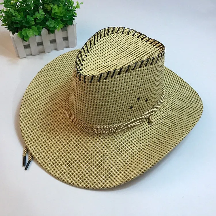 Handwork Summer Women Men Western Straw Cowboy Hat For Gentleman Wide Brim Boater Panama Jazz Hats Godfather Sombrero Cap