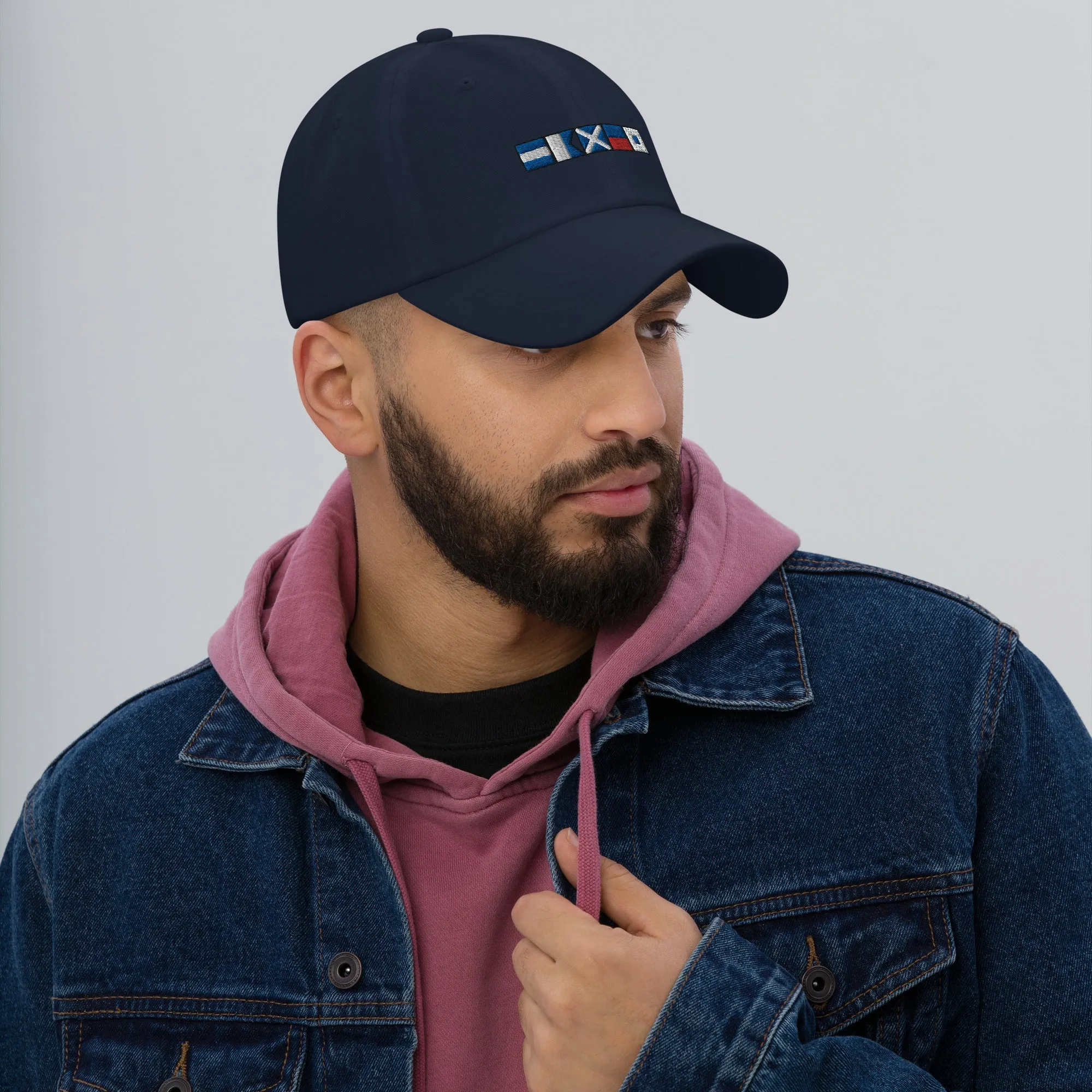 James spelled out with nautical signal flags Dad Hat, Personalized Semaphore Flags Cap