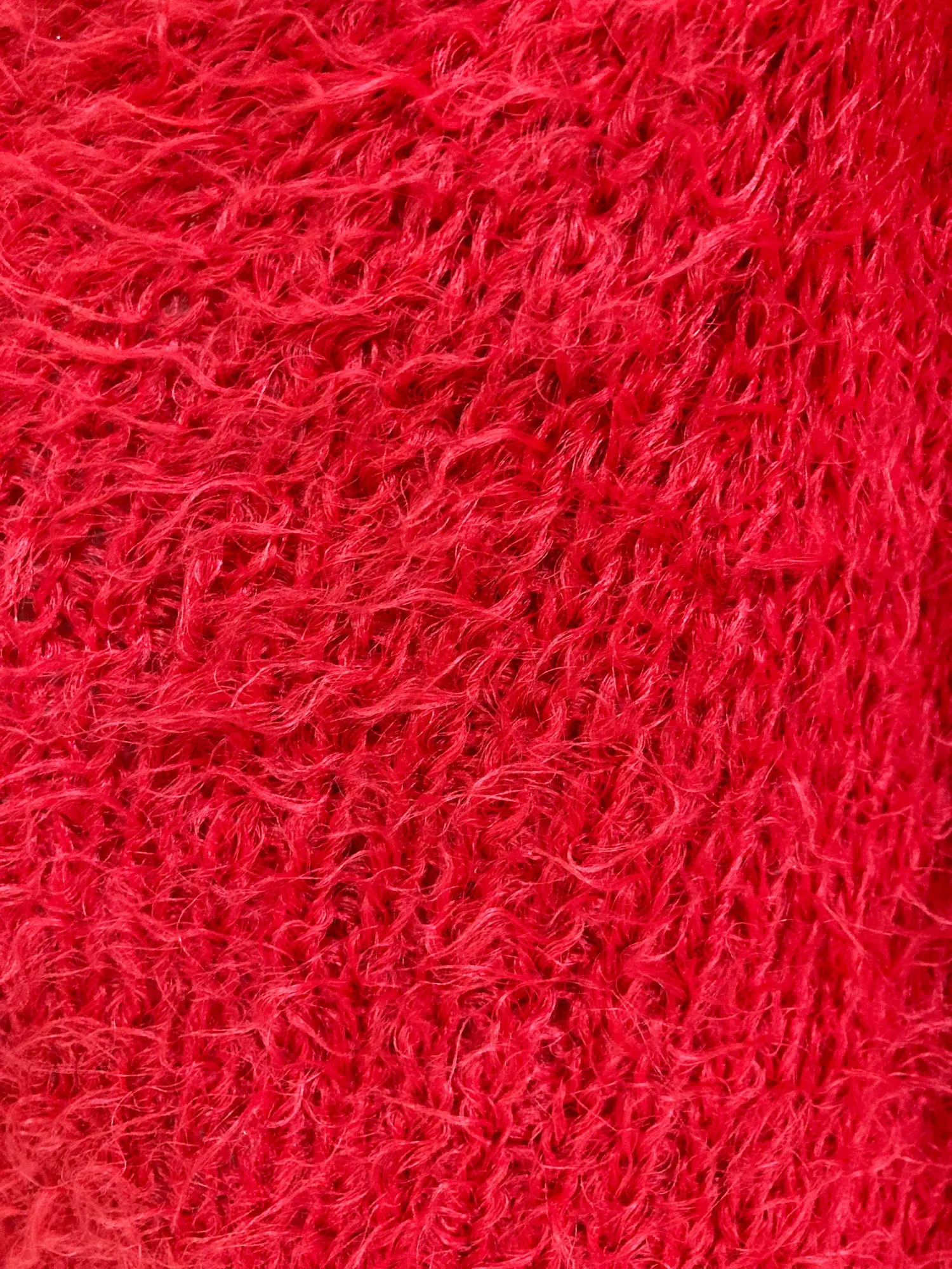 Jean Colonna red mohair-y scarf with safety pin