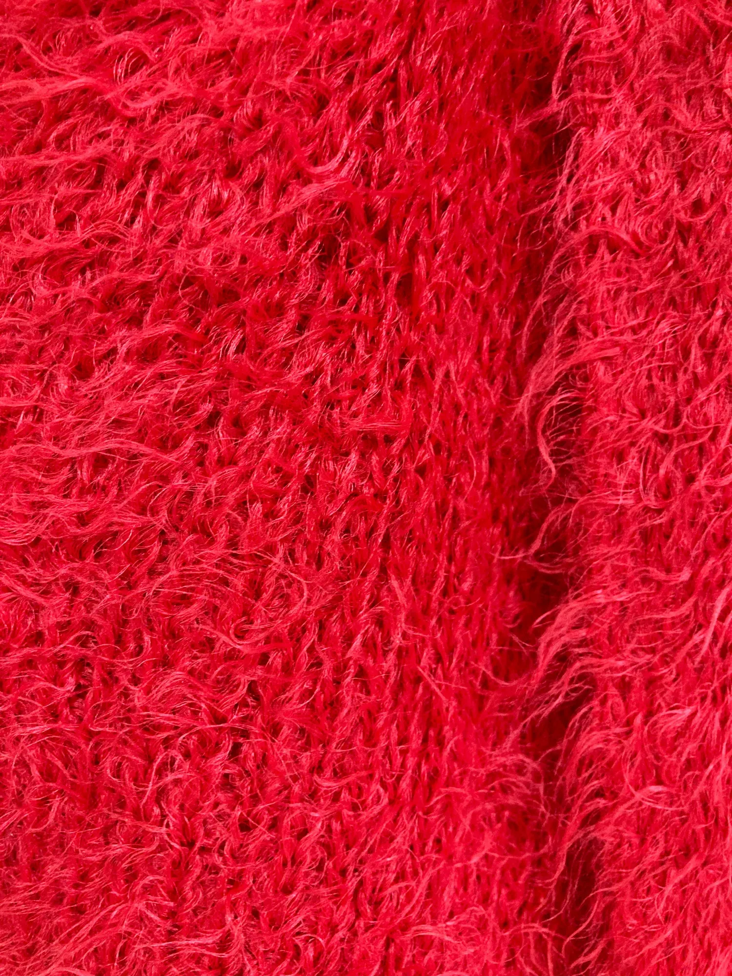 Jean Colonna red mohair-y scarf with safety pin