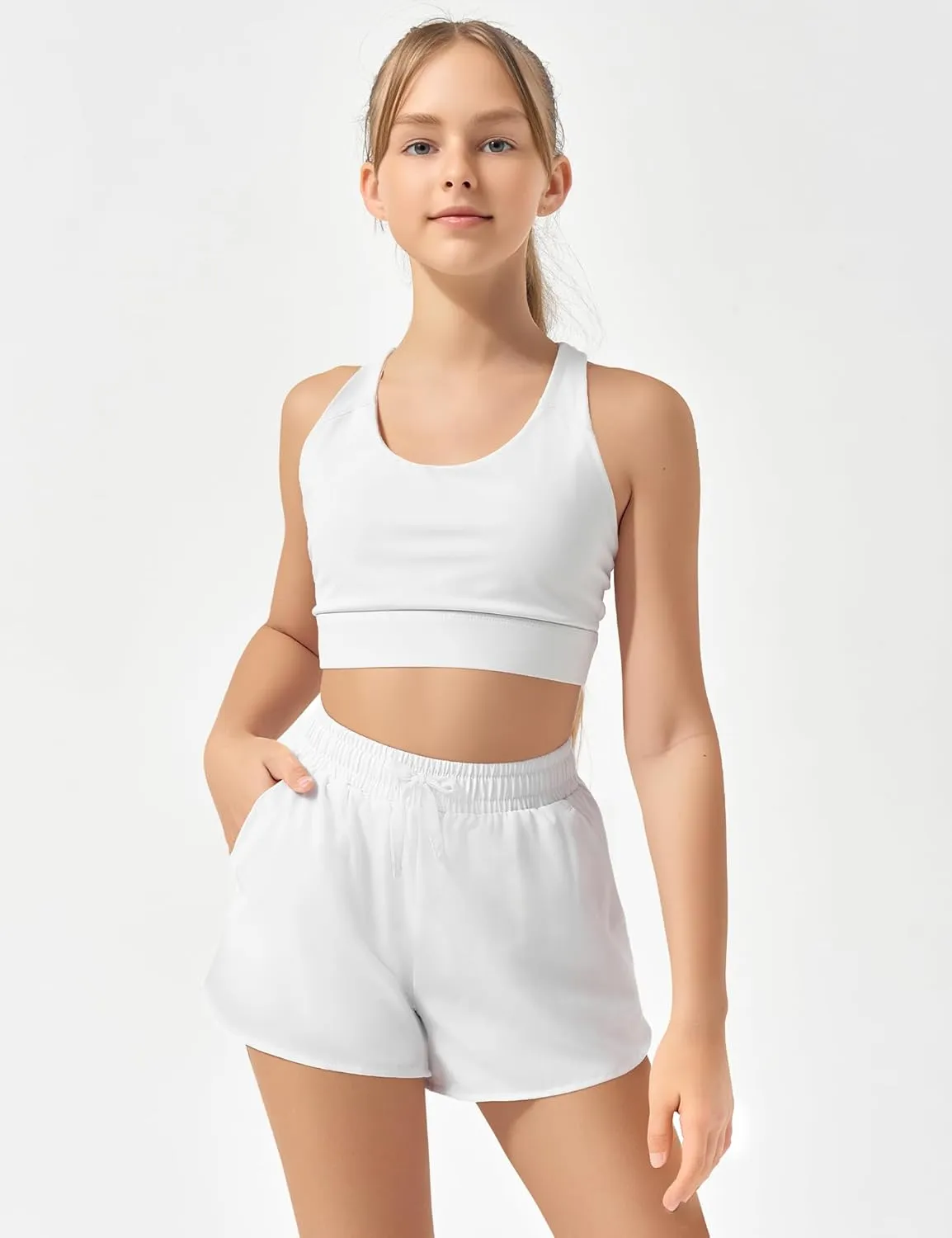 JOCMIC Girls Athletic Shorts with Liner 2 in 1 High Waist Running Short for Basketball Volleyball Tennis