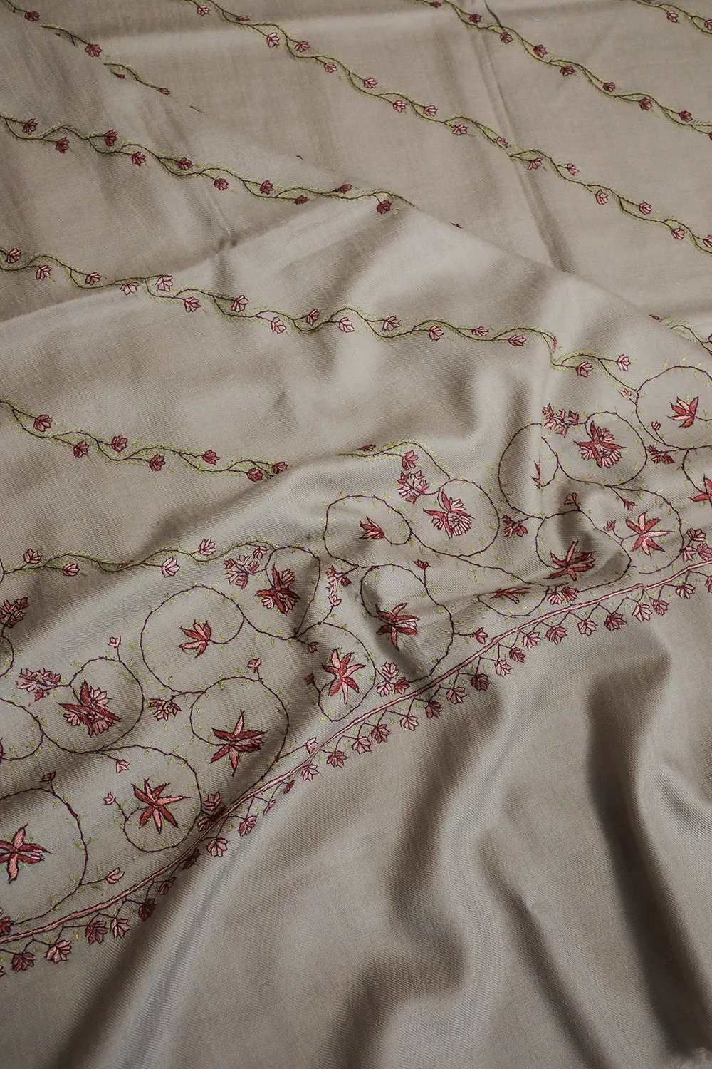 Kashmir Embroidered Grey Woolen Shawl