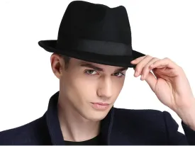 Men Warm Fedoras Felt Trilby Hat Vintage Panama with Short Brim Winter Bowler Outdoor British Jazz Costume Headwear