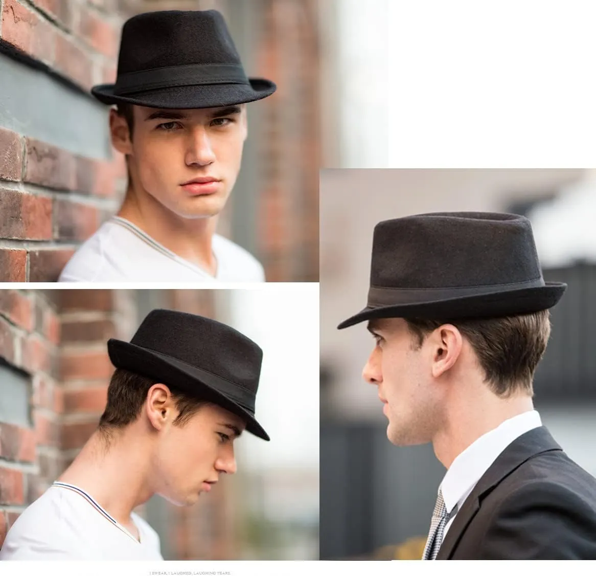 Men Warm Fedoras Felt Trilby Hat Vintage Panama with Short Brim Winter Bowler Outdoor British Jazz Costume Headwear