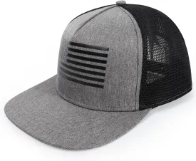 Men's Oversize XXL American Flag Flat Brim Cap - 3D Embossed Logo Mesh Snapback Hat - Adjustable Flat Bill Hats