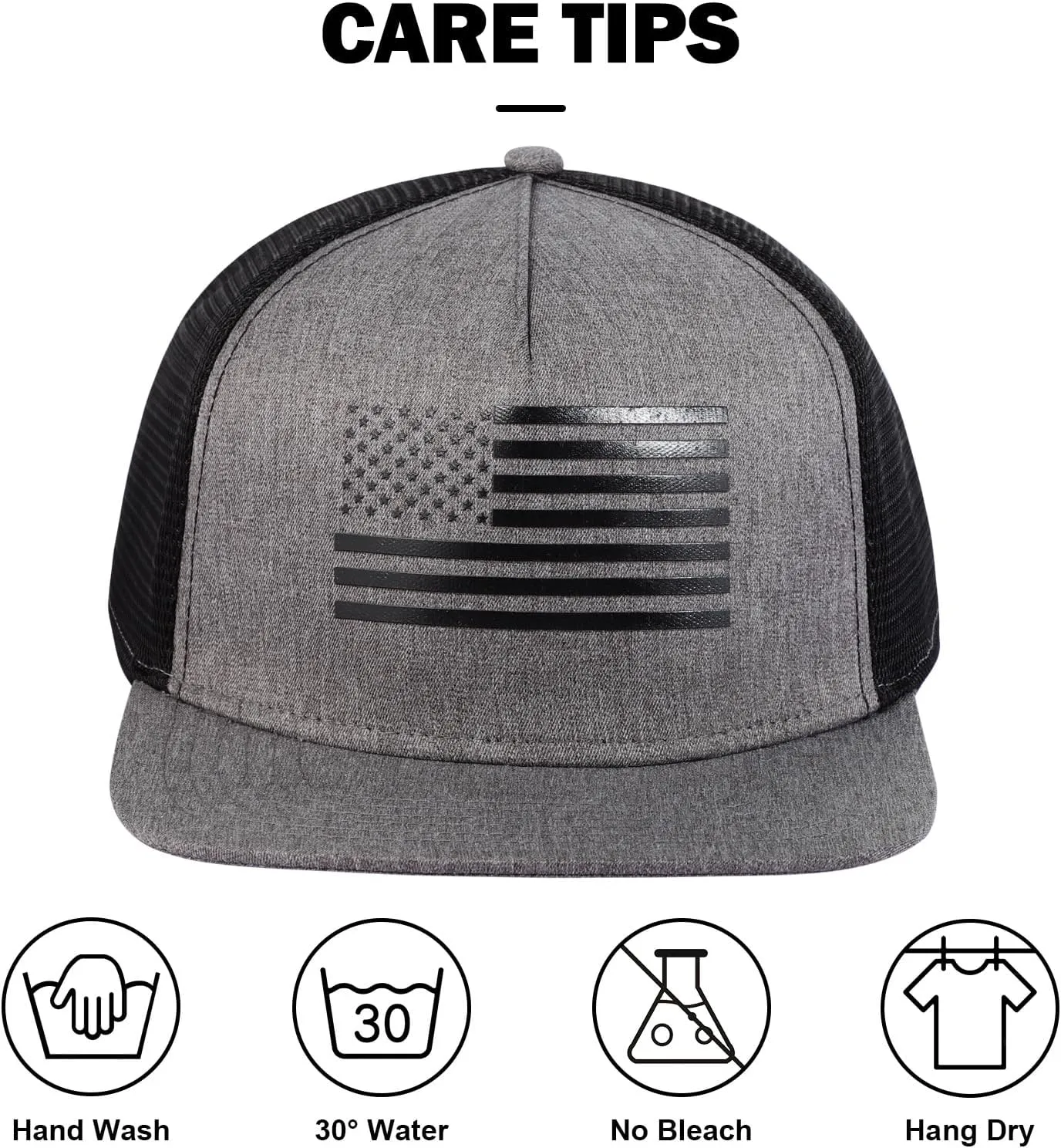 Men's Oversize XXL American Flag Flat Brim Cap - 3D Embossed Logo Mesh Snapback Hat - Adjustable Flat Bill Hats