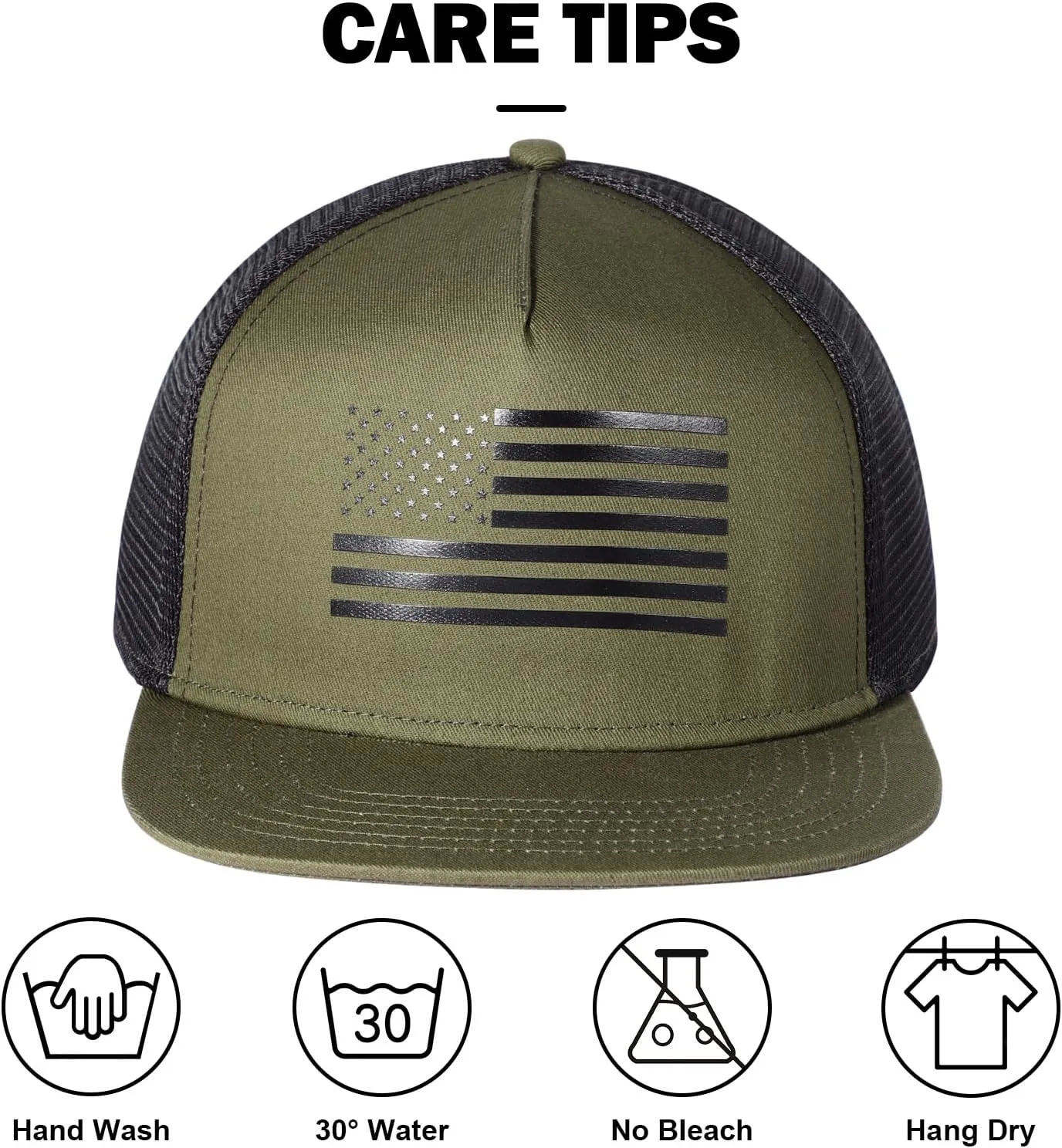 Men's Oversize XXL American Flag Flat Brim Cap - 3D Embossed Logo Mesh Snapback Hat - Adjustable Flat Bill Hats
