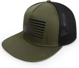 Men's Oversize XXL American Flag Flat Brim Cap - 3D Embossed Logo Mesh Snapback Hat - Adjustable Flat Bill Hats