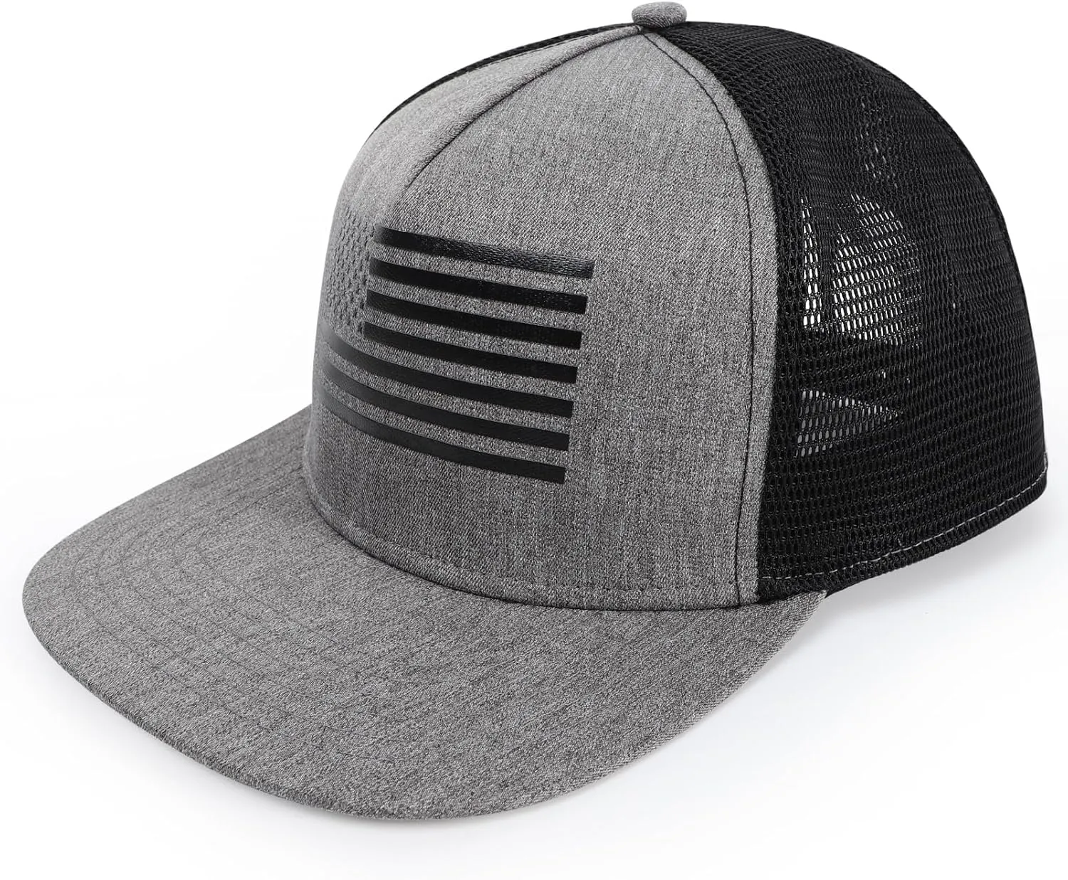 Men's Oversize XXL American Flag Flat Brim Cap - 3D Embossed Logo Mesh Snapback Hat - Adjustable Flat Bill Hats