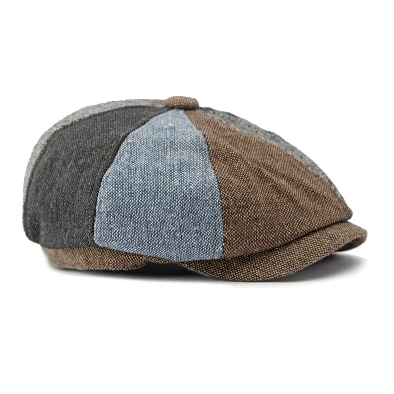 Men's Vintage Colorblock Patchwork Beret 59913433M