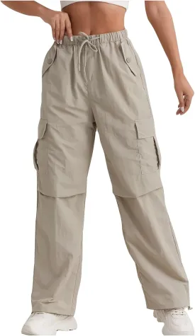 midelxp Bagyg Cargo Pants Women High Waisted Quick Dry Hiking Pants with Pockets Summer Lightweight Athletic Parachute Pant