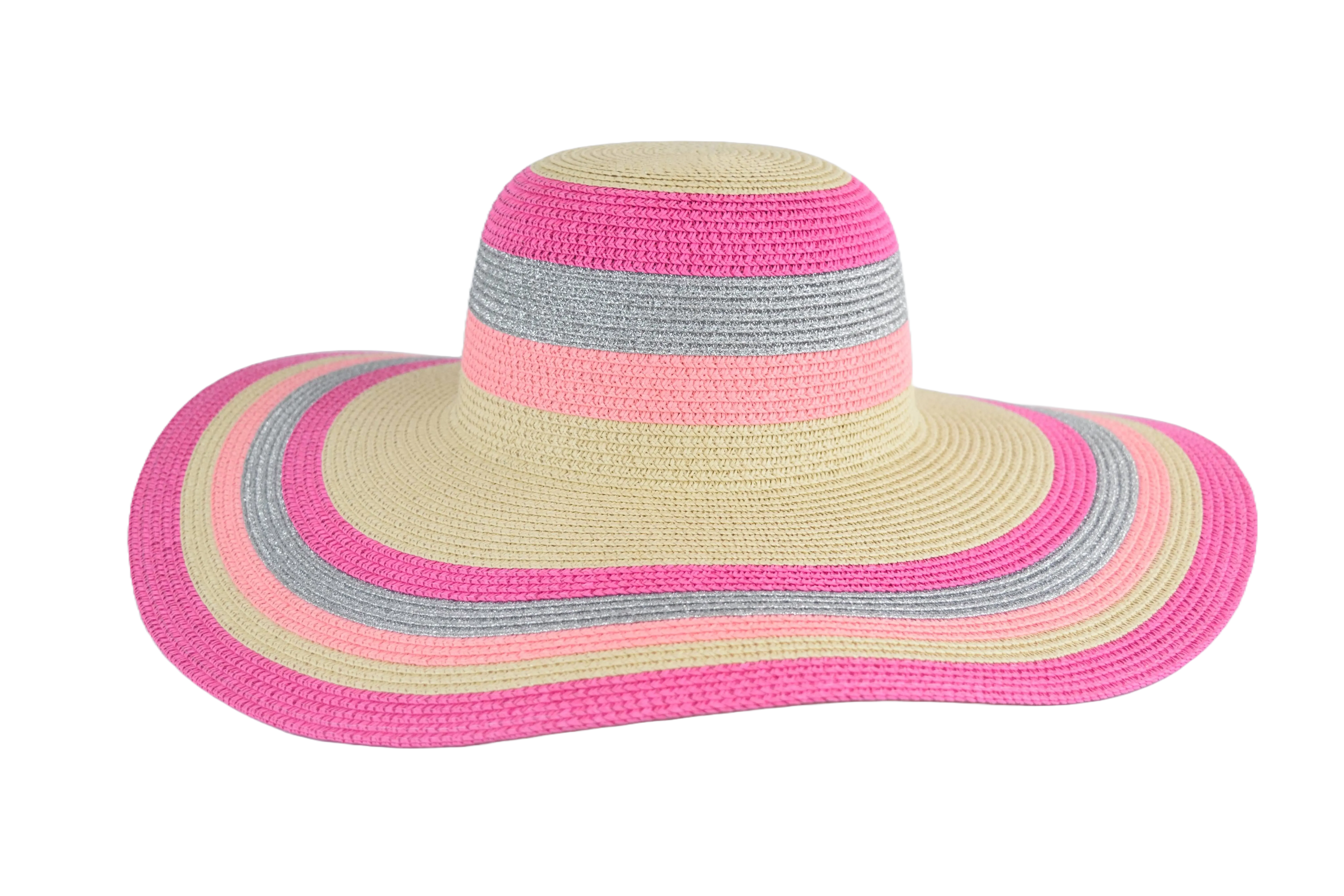 Multicolor Striped Glitter Weave Large Brim Hat