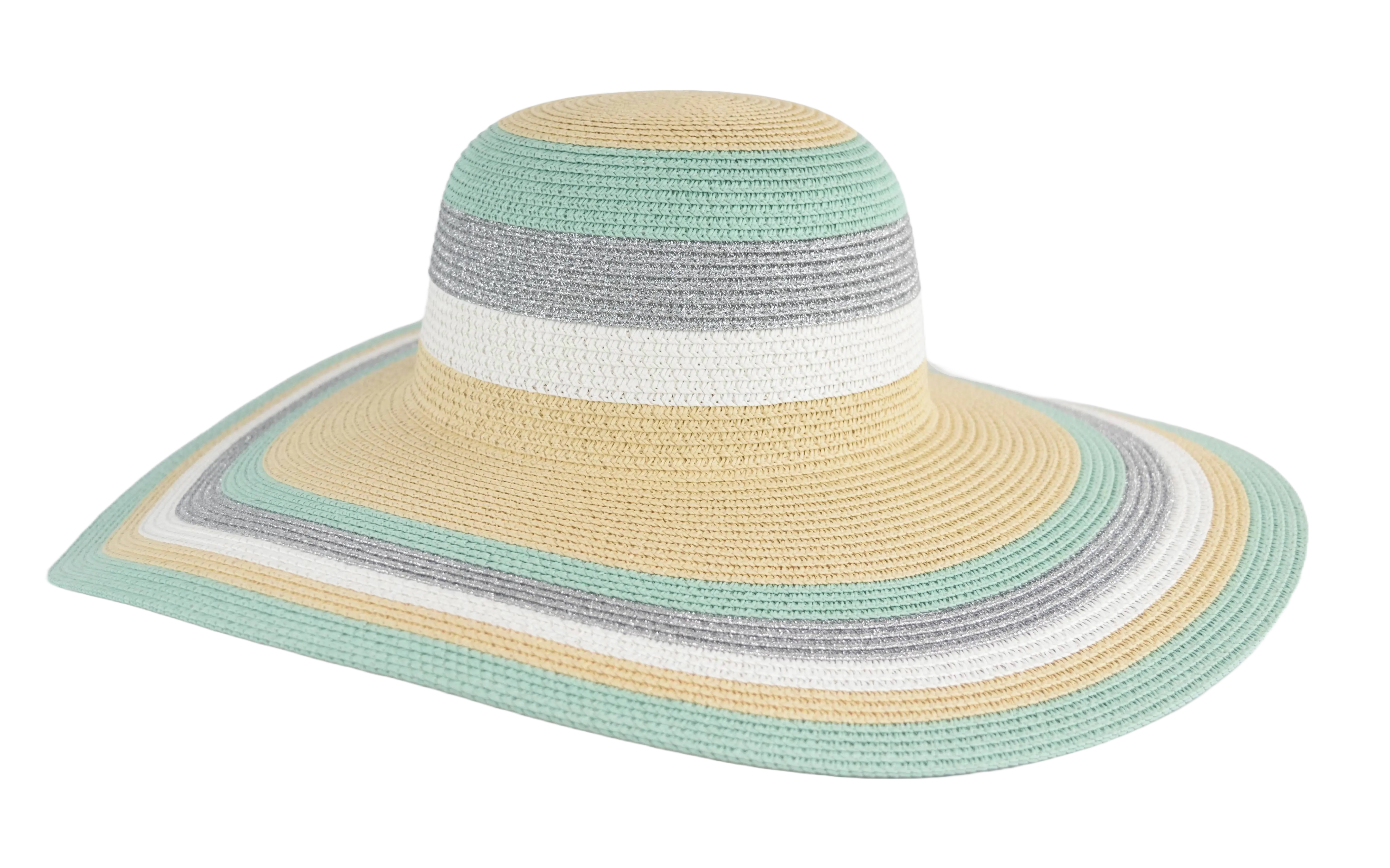 Multicolor Striped Glitter Weave Large Brim Hat