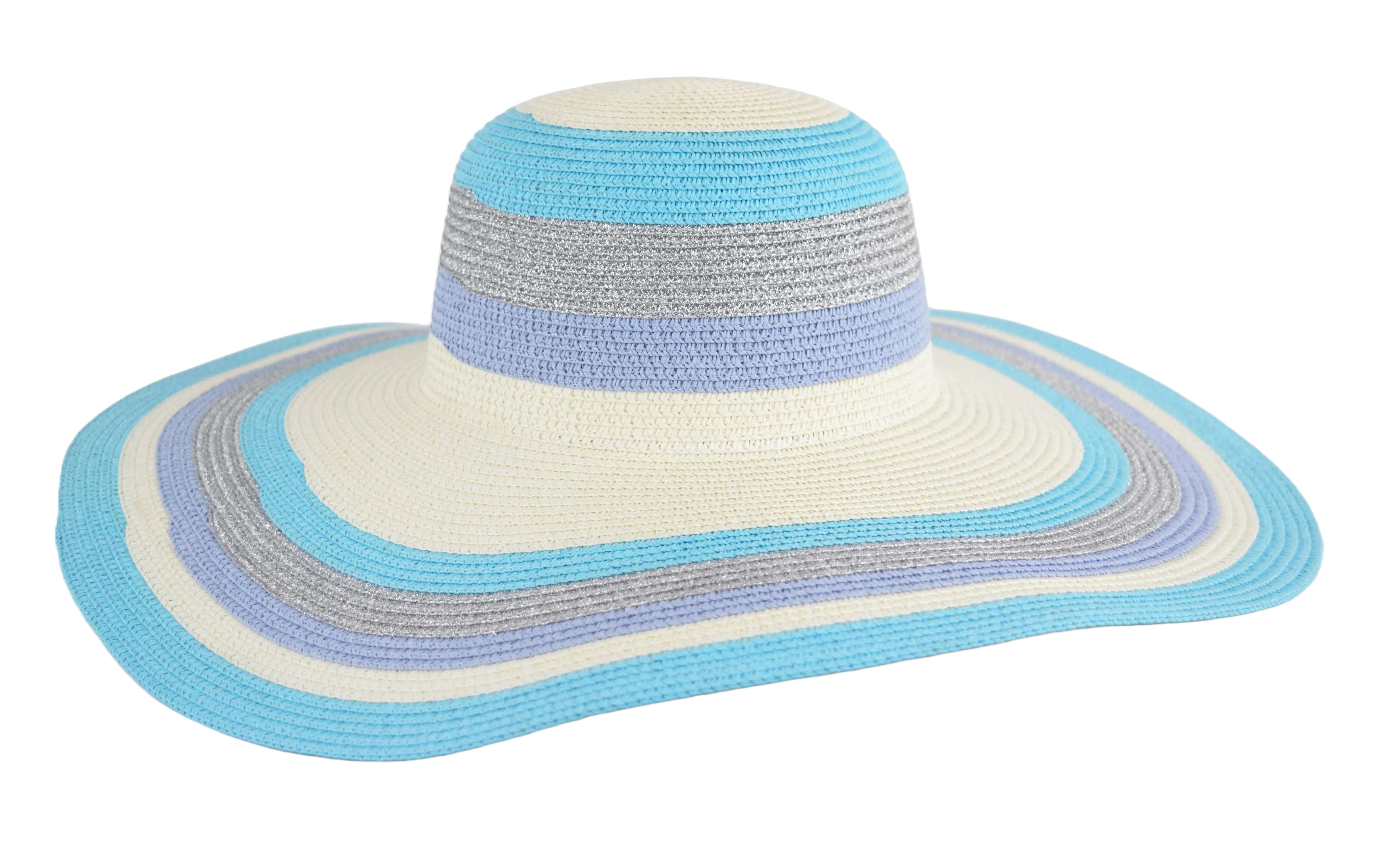 Multicolor Striped Glitter Weave Large Brim Hat
