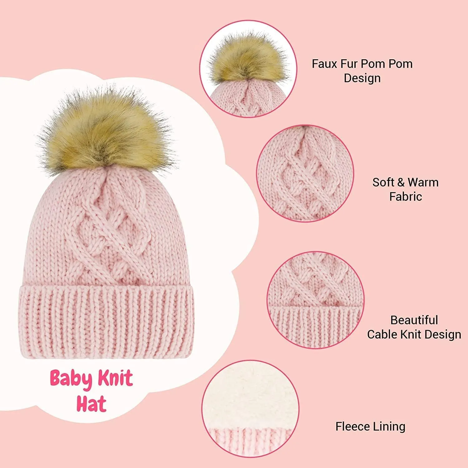 Newborn to Toddler Winter Hat and Mitten Set - Boy and Girls Fleece Lined Baby Hat - 0-6, 6-12, 12-24 Months