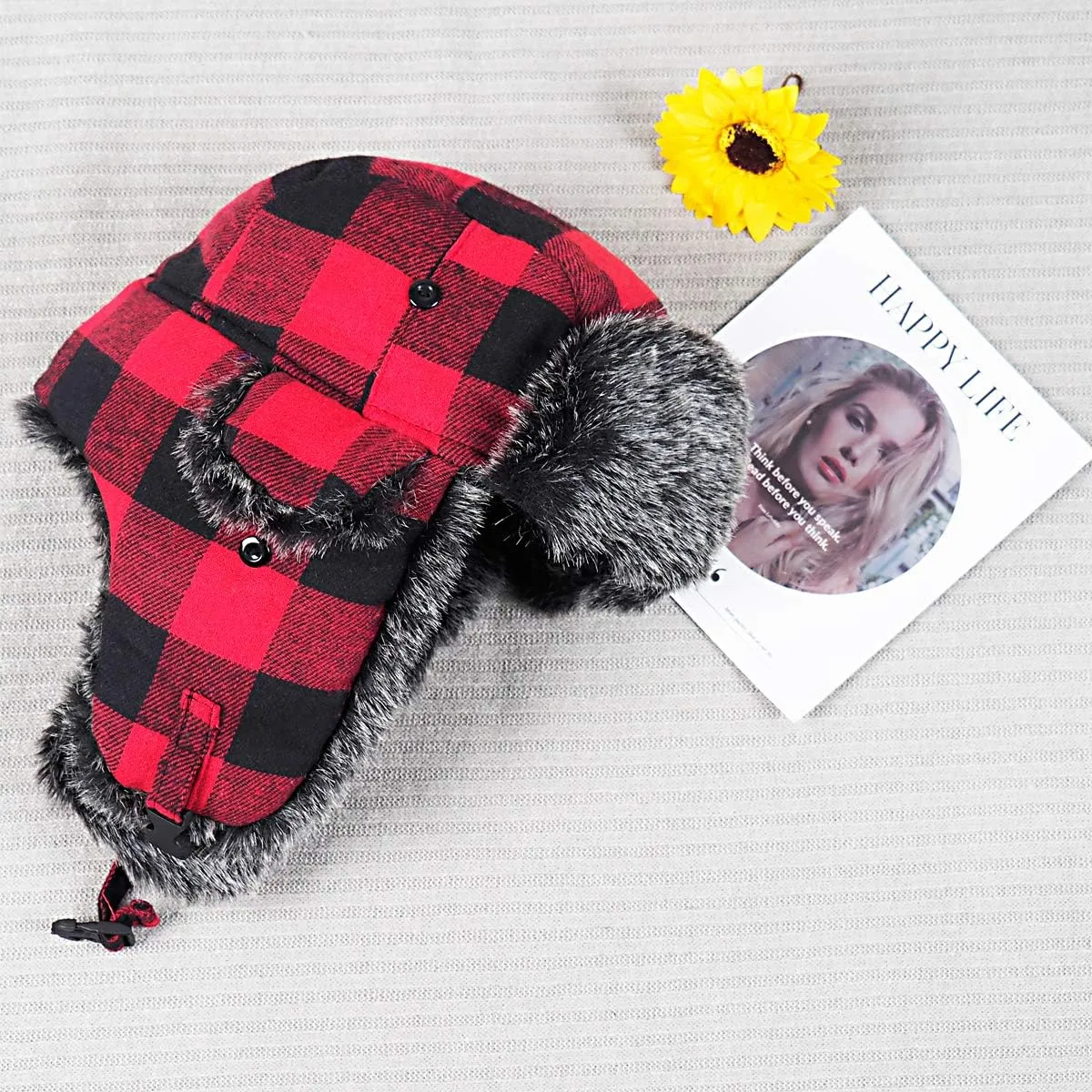 ONWAY Trapper Hat Winter Hats for Women Men with Faux Fur Ear Flaps