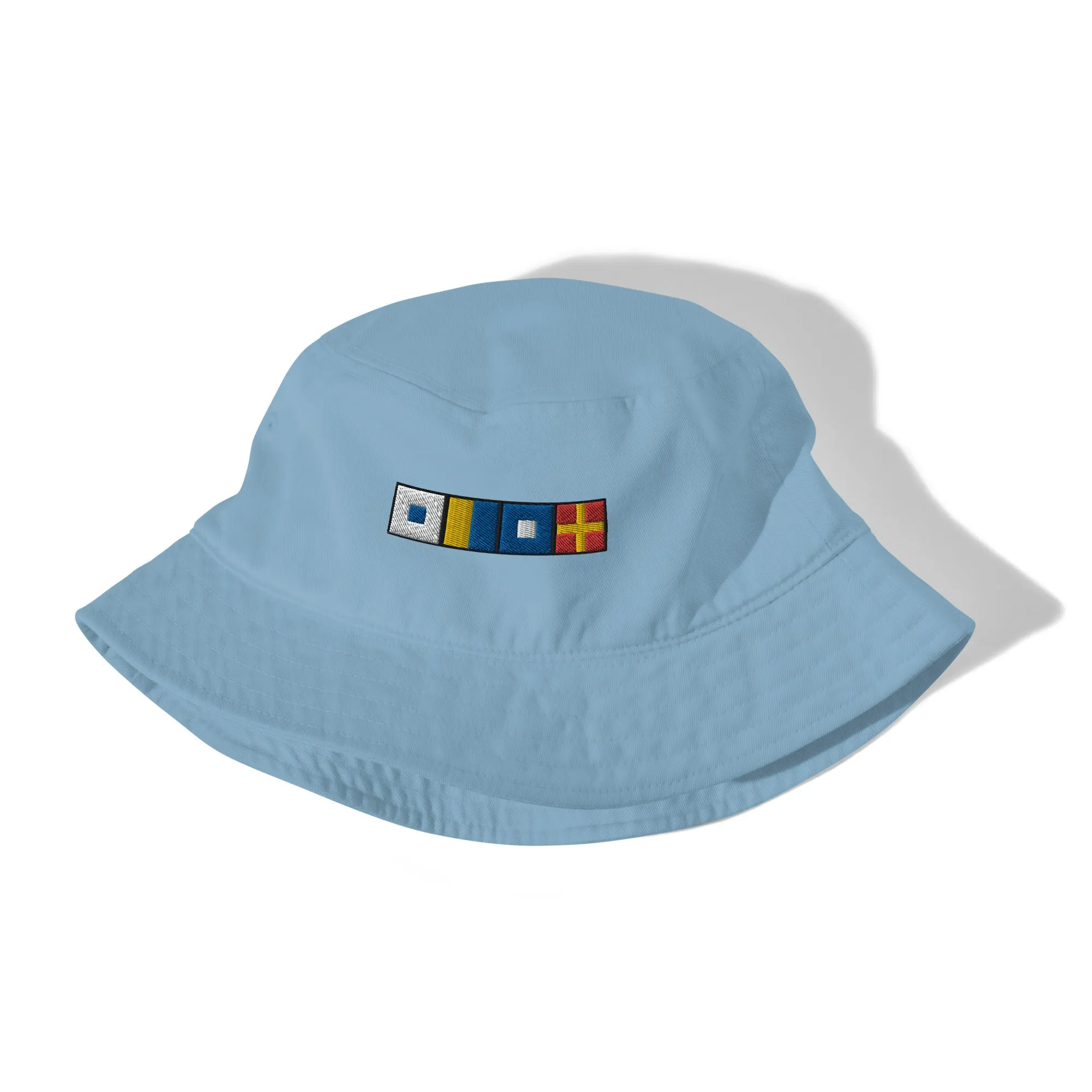 Organic bucket hat with SKPR (skipper) spelled out with Semaphore flags, Nautical Bucket Hat